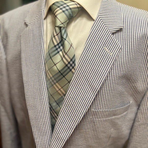 Alan Flusser Sport Coat Blazer Jacket Blue and White Striped Men 48R - Picture 6 of 15